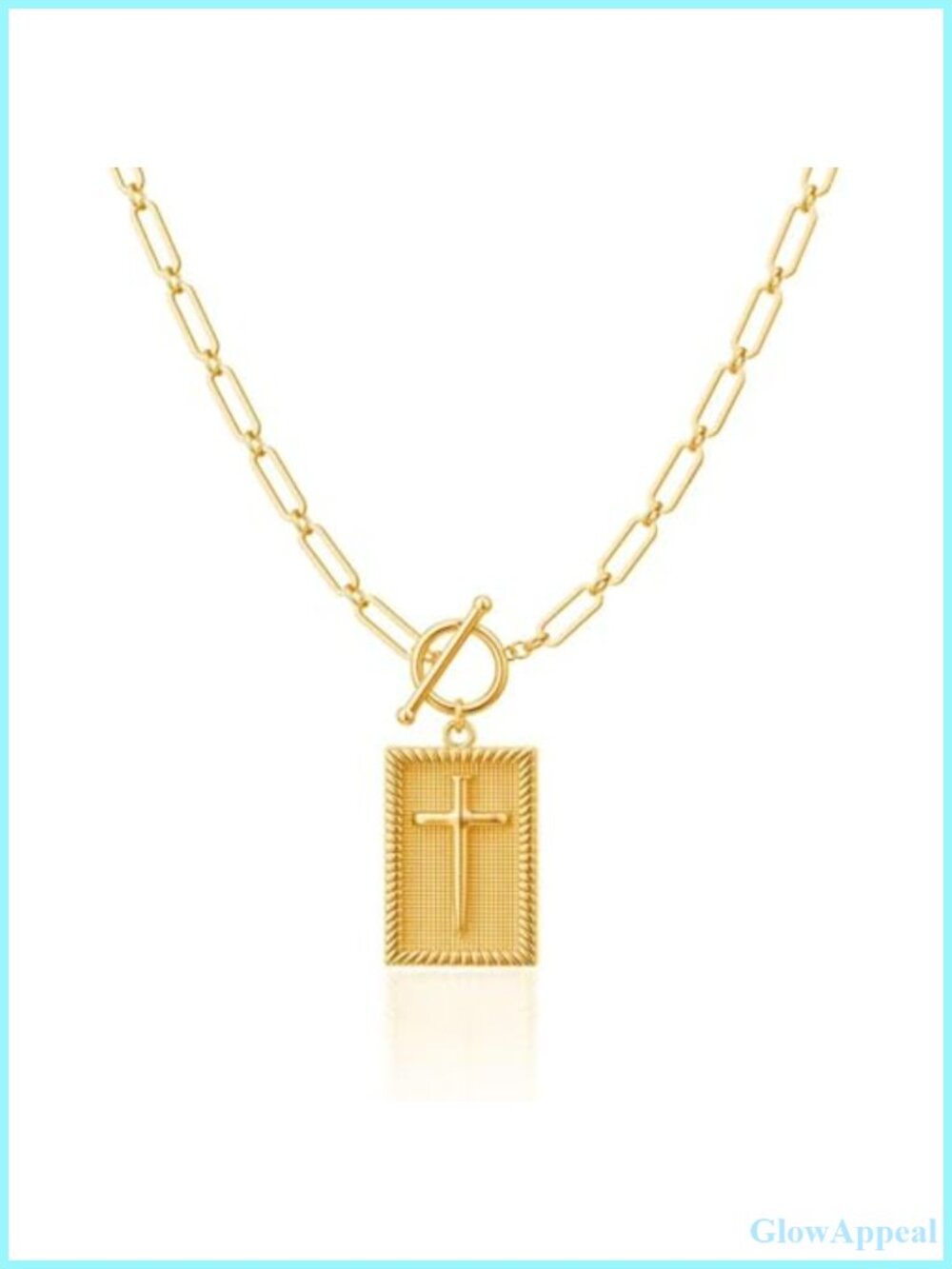 18K Gold Plated Brass Paperclip Cross Pendant Necklace